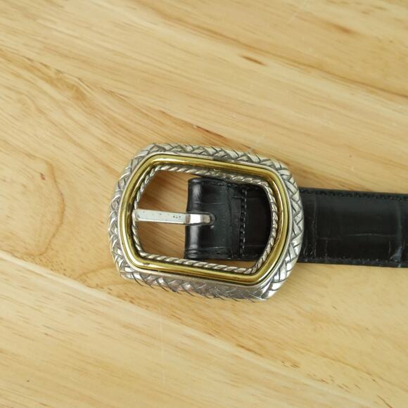 Leather Western Belt M L 32" Brown Black Leather Reversible 90s Croc Embossed - Picture 10 of 13